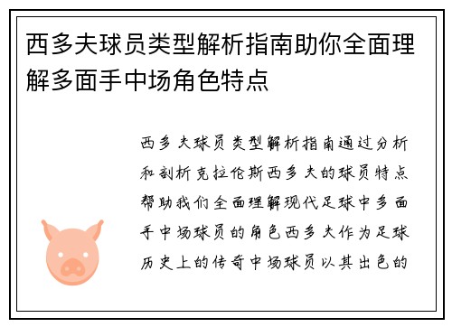 西多夫球员类型解析指南助你全面理解多面手中场角色特点