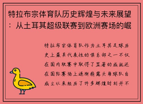 特拉布宗体育队历史辉煌与未来展望：从土耳其超级联赛到欧洲赛场的崛起
